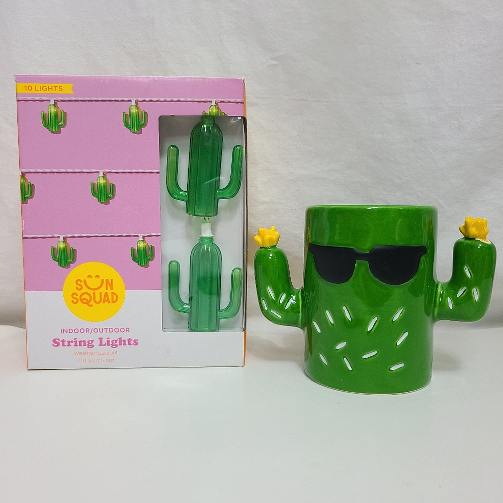 Cactus Decor Set* Lights & Planter* New*
